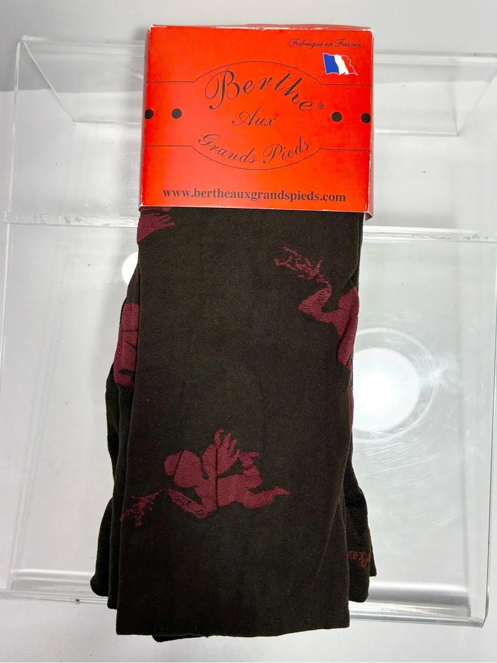Berthe France Angel Pattern Opaque Tights Brown Berry Size 3/4 (M/L)